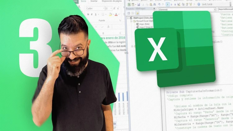 Portada oficial del curso Excel Masterclass 3 - Experto (VBA + Programación + Macros)