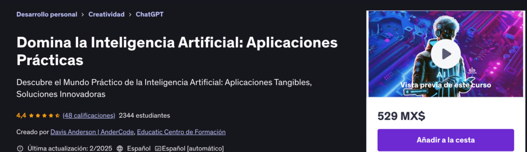 Domina la Inteligencia Artificial: Aplicaciones Prácticas udemy reseña