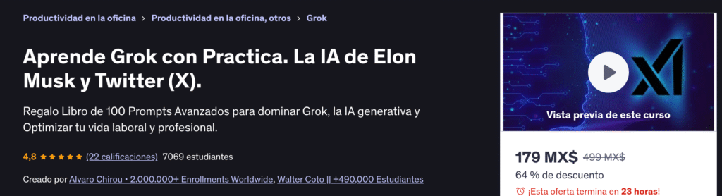 Aprende Grok con Practica. La IA de Elon Musk y Twitter (X). UDEMY
