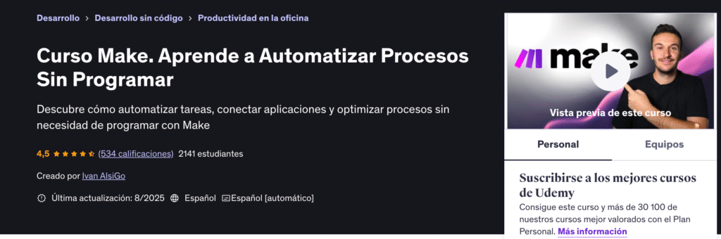 Curso Make. Aprende a Automatizar Procesos Sin Programar udemy